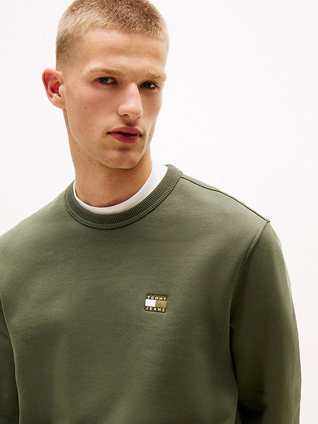 Tommy Jeans Tonal Tommy Badge Crew Neck Sweatshirt Petwer Green