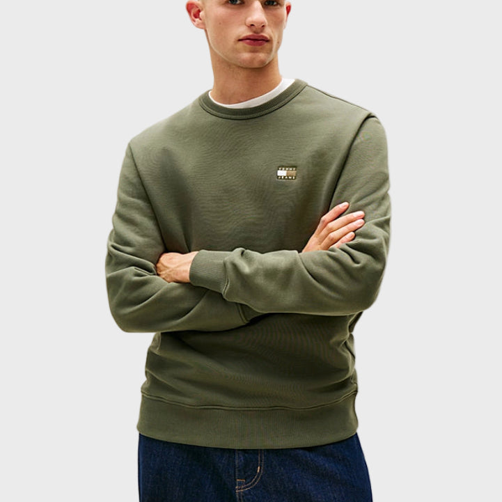 Tommy Jeans Tonal Tommy Badge Crew Neck Sweatshirt Petwer Green
