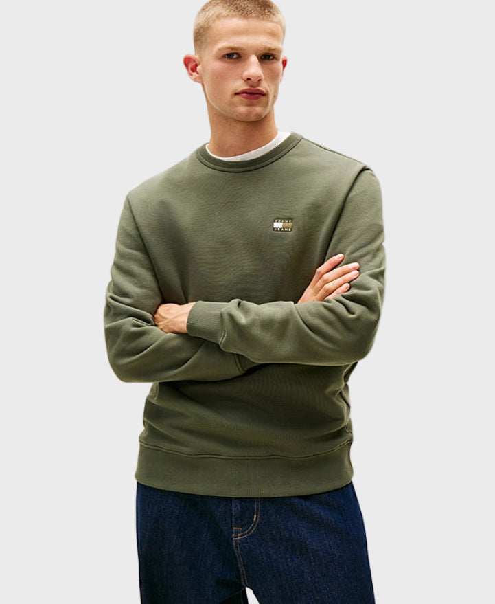 Tommy Jeans Tonal Tommy Badge Crew Neck Sweatshirt Petwer Green