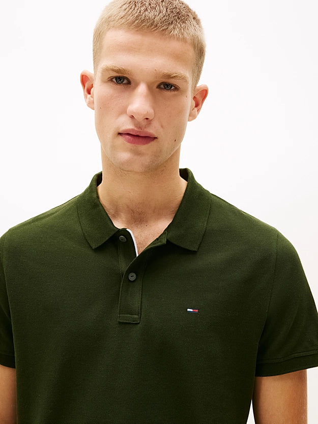 Tommy Jeans Flag Slim Fit Pique Polo Shirt - Kingston Green