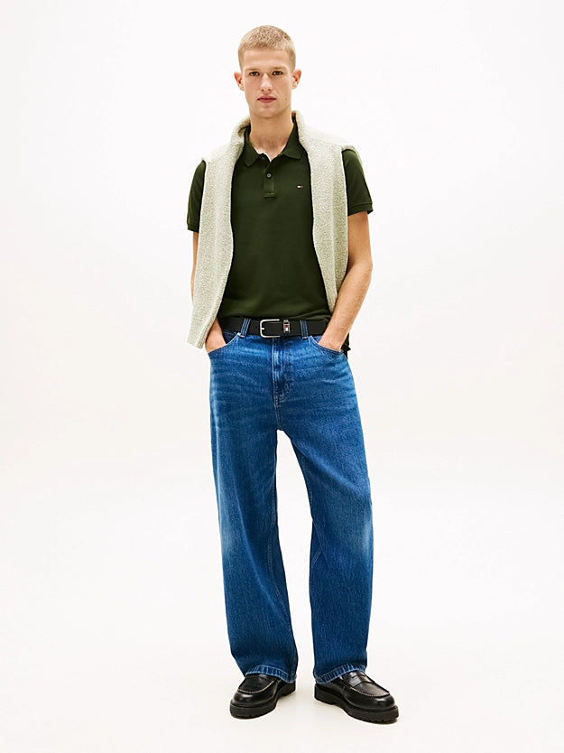 Tommy Jeans Flag Slim Fit Pique Polo Shirt - Kingston Green