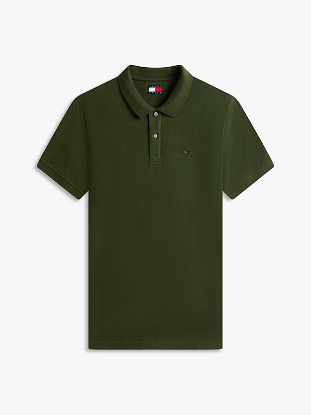 Tommy Jeans Flag Slim Fit Pique Polo Shirt - Kingston Green