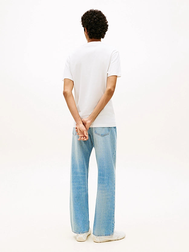 Tommy Jeans Linear Logo Embroidery Jersey T-Shirt - Ecru/Bahama Green