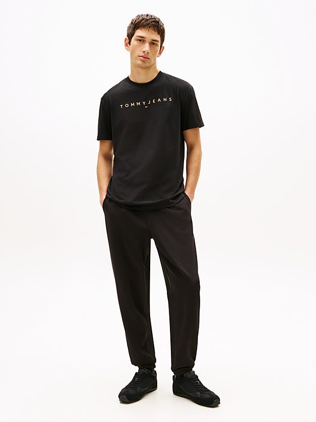 Tommy Jeans Linear Logo Embroidery Jersey T-Shirt - Black/Faded Sun Kiss