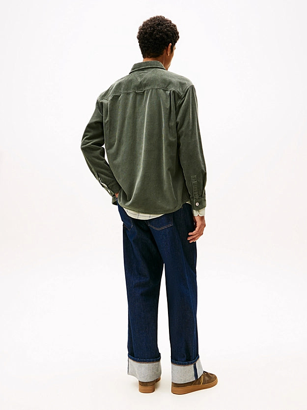 Tommy Jeans Logo Relaxed Fit Cord Overshirt Pewter Green