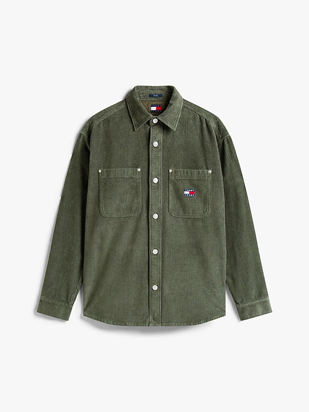 Tommy Jeans Logo Relaxed Fit Cord Overshirt Pewter Green