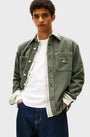 Tommy Jeans Logo Relaxed Fit Cord Overshirt Pewter Green