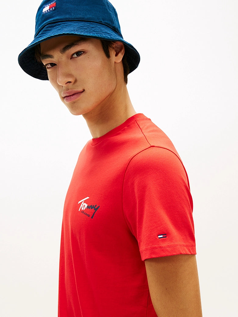Tommy Jeans DM0DM22438XL8 Slim Signature T-Shirt - Rapid Red