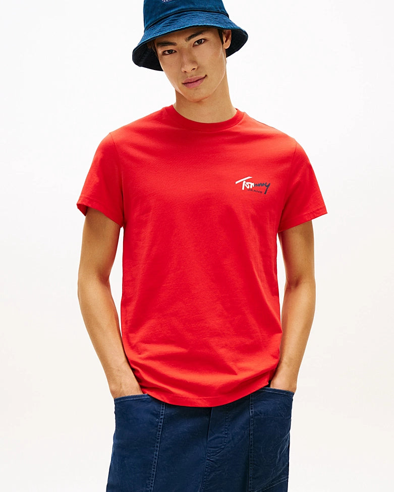 Tommy Jeans DM0DM22438XL8 Slim Signature T-Shirt - Rapid Red
