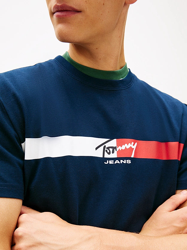 Tommy Jeans Signature Logo Jersey T-Shirt - Dark Night Navy