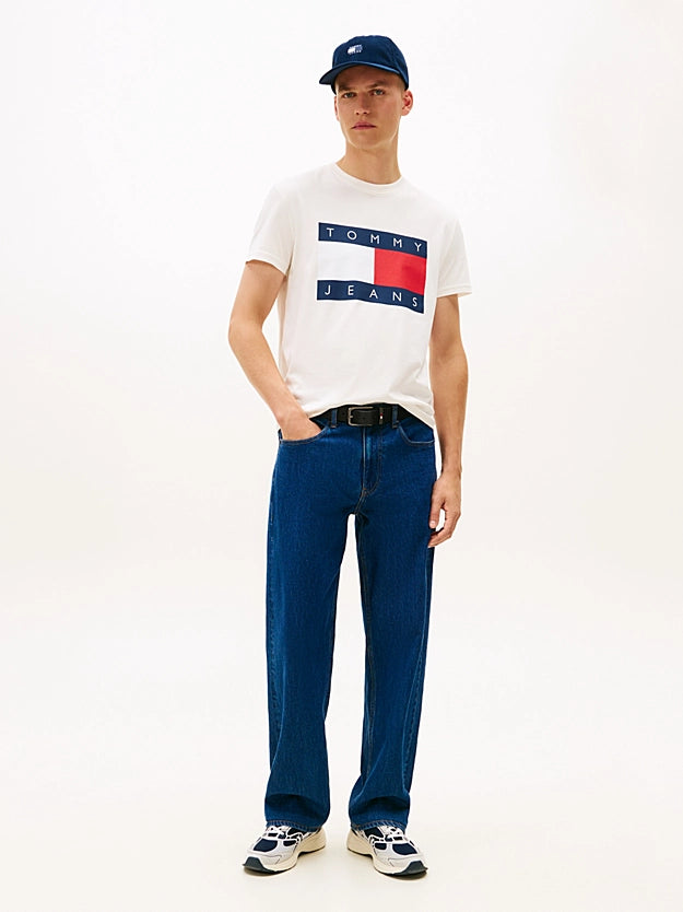 Tommy Jeans Flag Badge Jersey Crew Neck T-Shirt - Off White