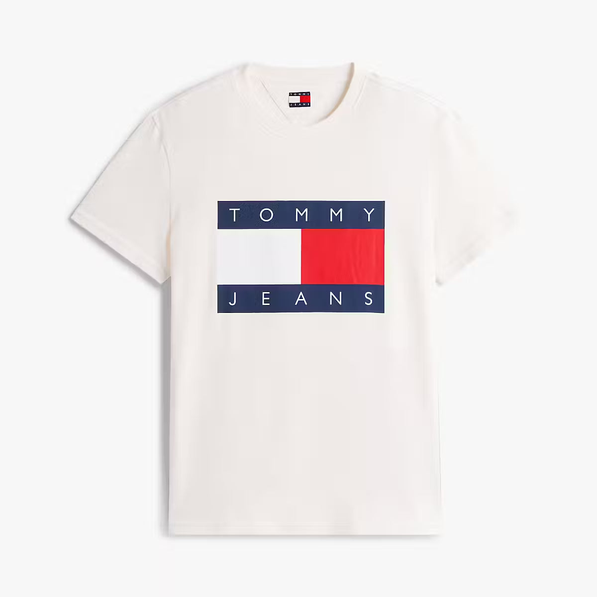 Tommy Jeans DM0DM22645YBH Flag Badge Jersey Crew Neck T-Shirt - Off White