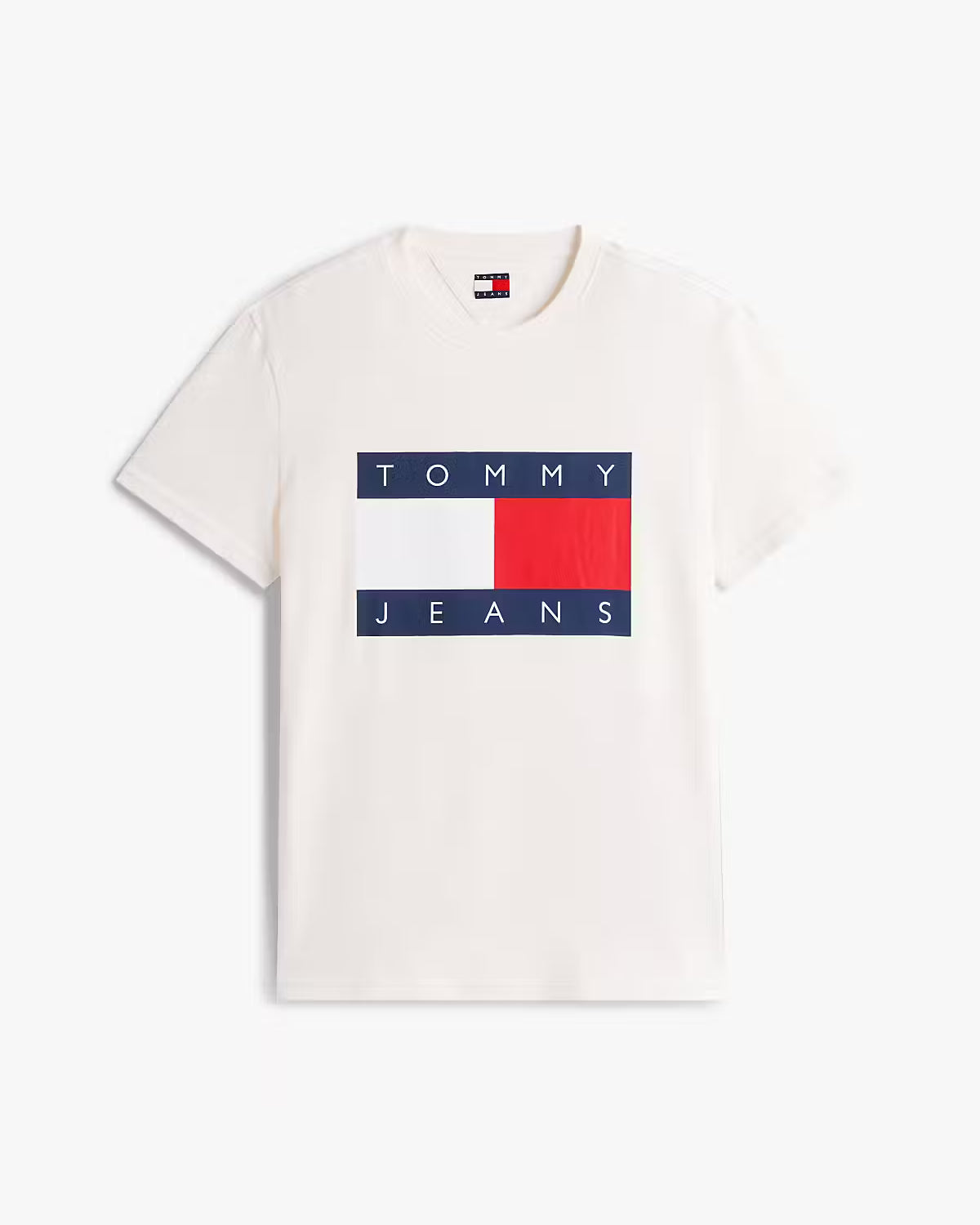 Tommy Jeans DM0DM22645YBH Flag Badge Jersey Crew Neck T-Shirt - Off White