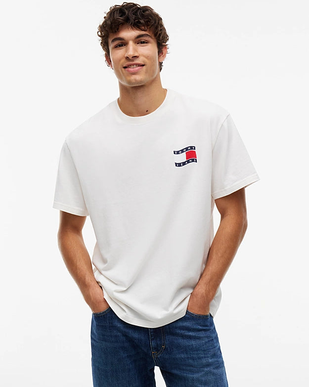 Tommy Jeans DM0DM23559YBH TJM Relaxed Wavy Flag T-Shirt - Off White