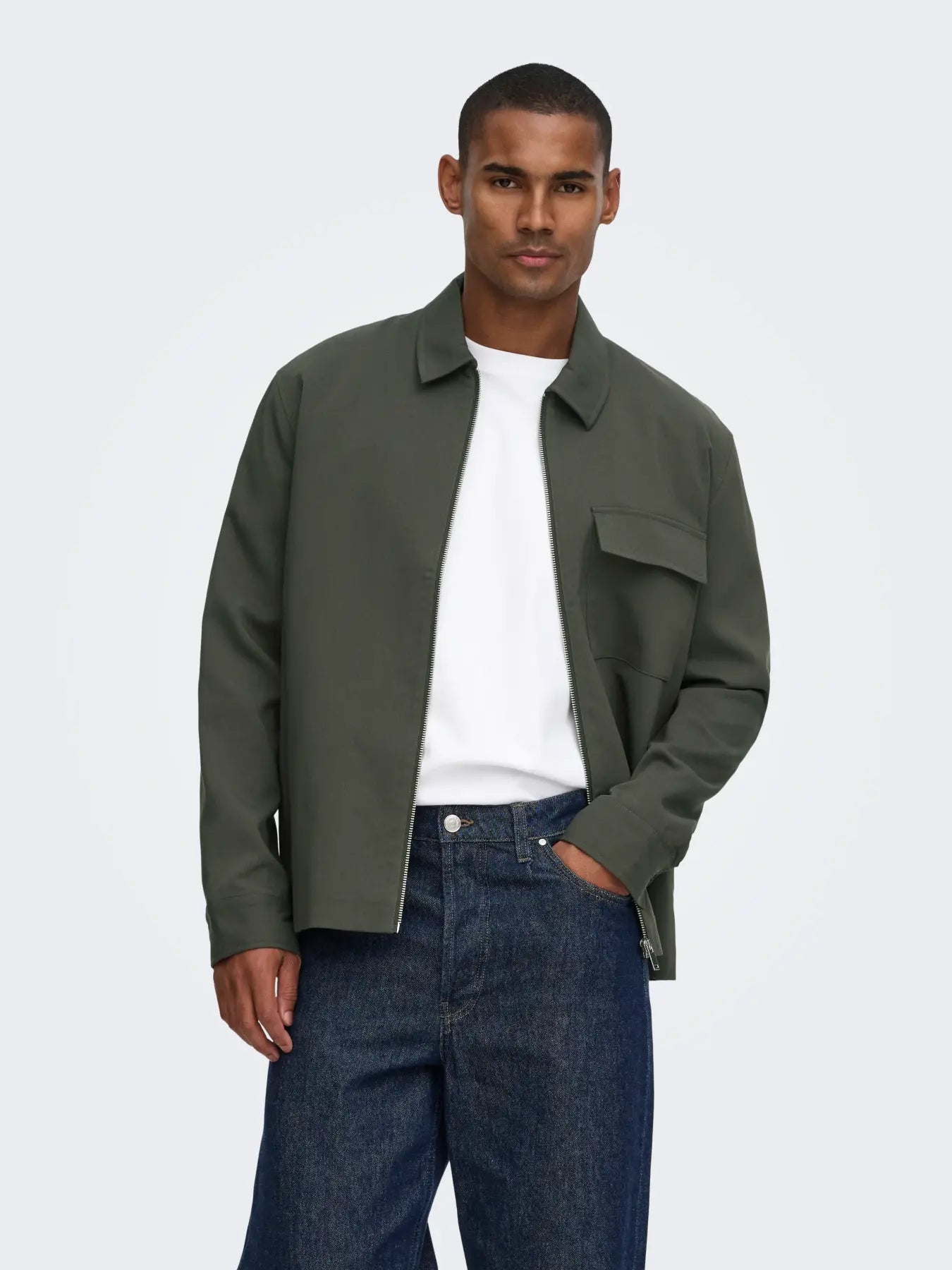 Only & Sons Regular Zip Overshirt - Beluga