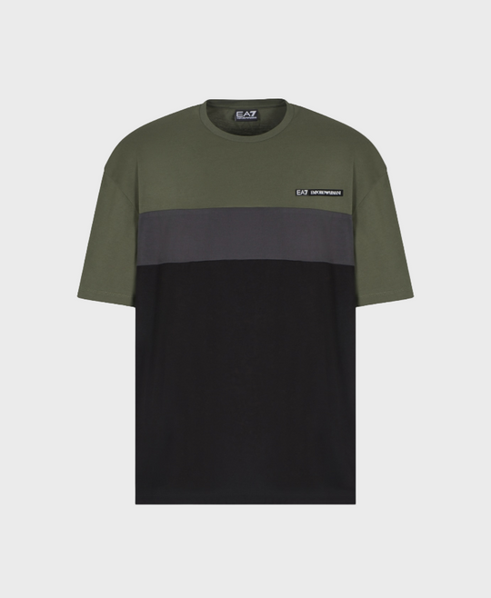EA7 Emporio Armani 7M000935 Athletic Colour Block Cotton-Blend Crew-Neck T-Shirt - Green