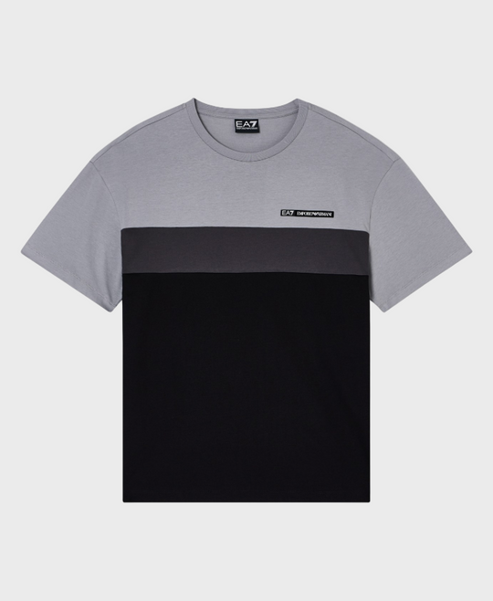 EA7 Emporio Armani 7M000935 Athletic Colour Block Cotton-Blend Crew-Neck T-Shirt - Grey