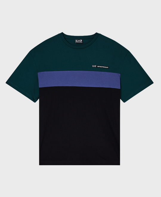 EA7 Emporio Armani 7M000935 Athletic Colour Block Cotton-Blend Crew-Neck T-Shirt - Pine Green