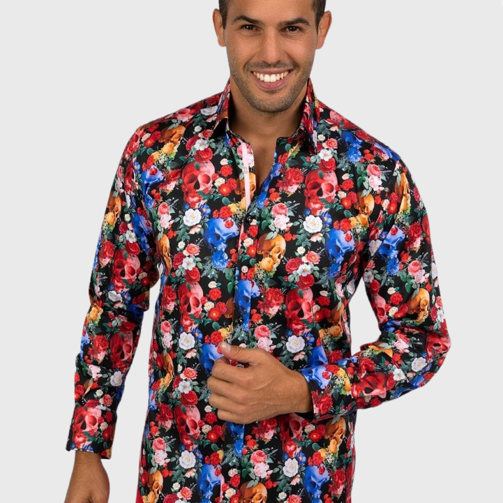 Claudio Lugli CP6735 Skulls & Roses Shirt Red