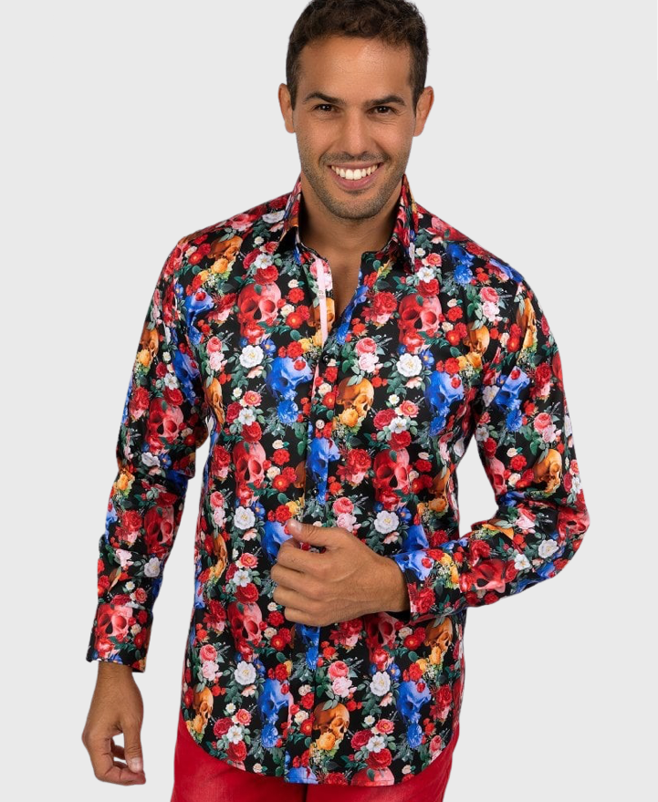 Claudio Lugli CP6735 Skulls & Roses Shirt Red