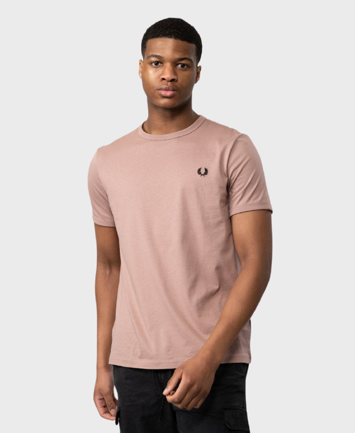 Fred Perry Ringer T shirt Dark Pink Black Vault Menswear