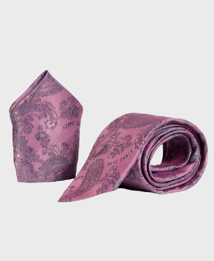 Marc Darcy Paisley Tie & Pocket Square Set Pink