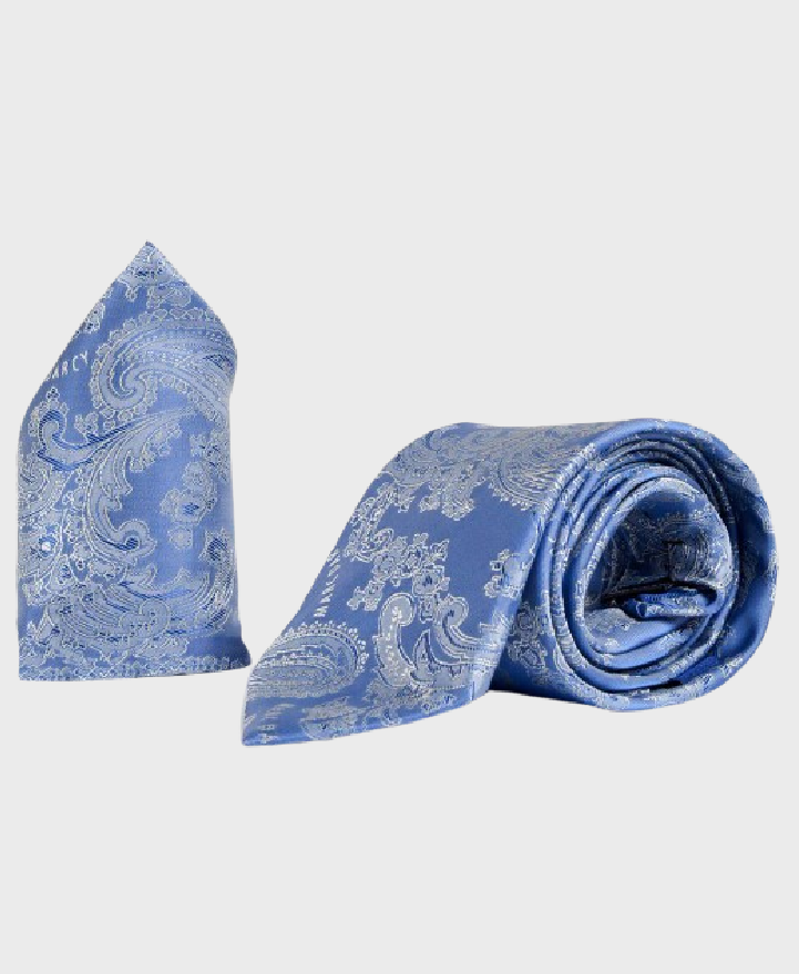 Marc Darcy Paisley Tie & Pocket Square Set Sky