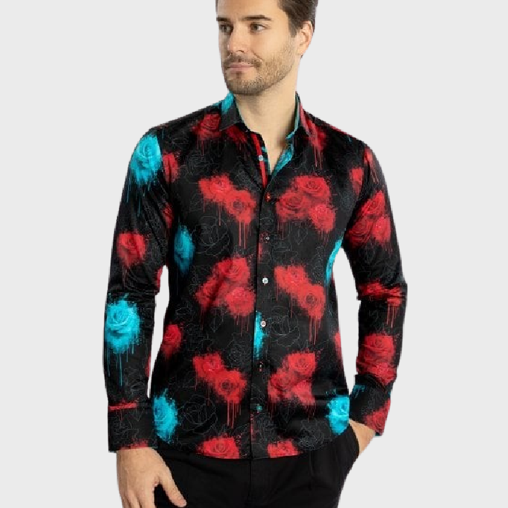 Claudio Lugli CP6946 Bleeding Rose Shirt Black