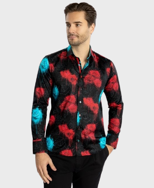 Claudio Lugli CP6946 Bleeding Rose Shirt Black