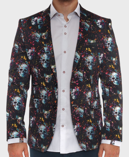 Claudio Lugli CL-2324 Skull Print Blazer Black