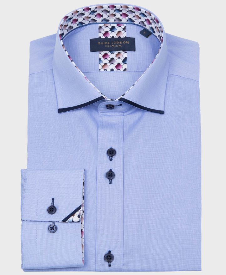 Guide London LS77006 Tipped Shirt Sky/Navy