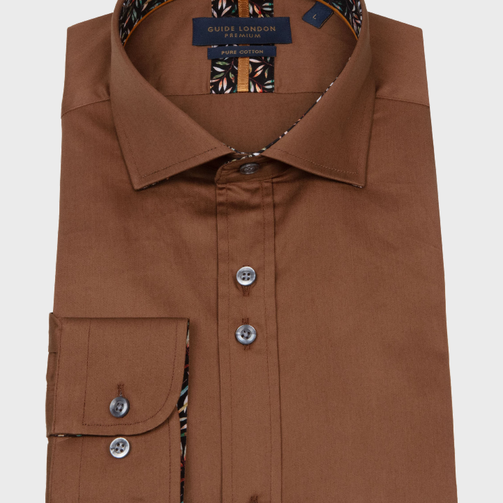 Guide London LS77005 Plain Shirt Brown