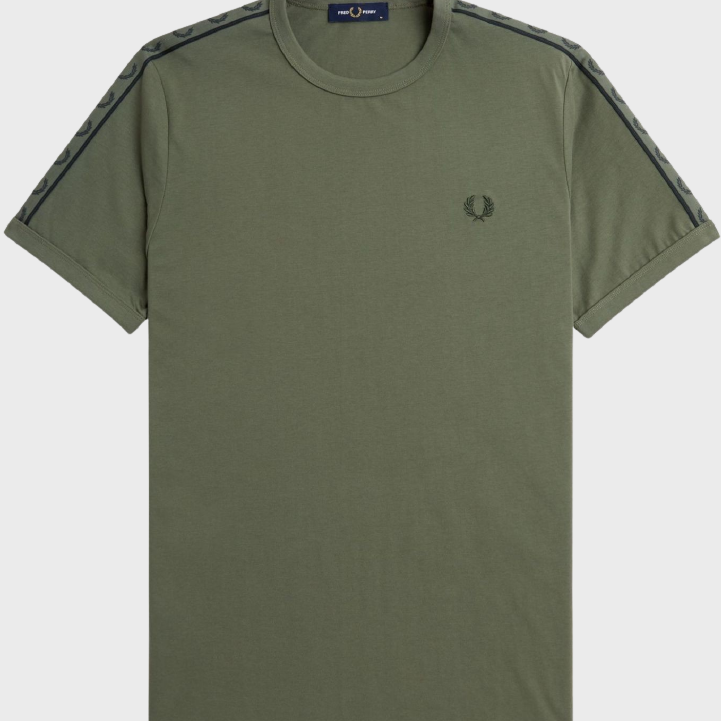 Fred Perry M4613 Contrast Tape Ringer T-shirt W49 Laurel Wreath Green/Night Green