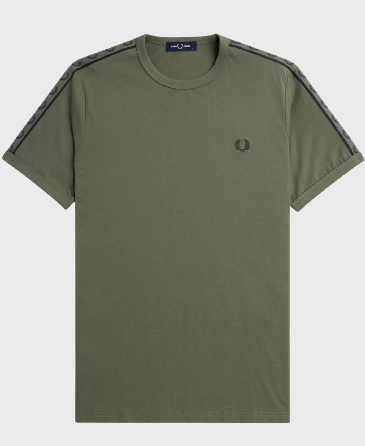 Fred Perry M4613 Contrast Tape Ringer T-shirt W49 Laurel Wreath Green/Night Green