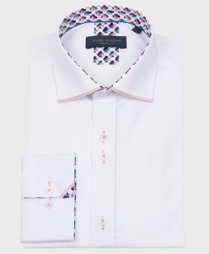 Guide London LS77006 Tipped Shirt White/Pink