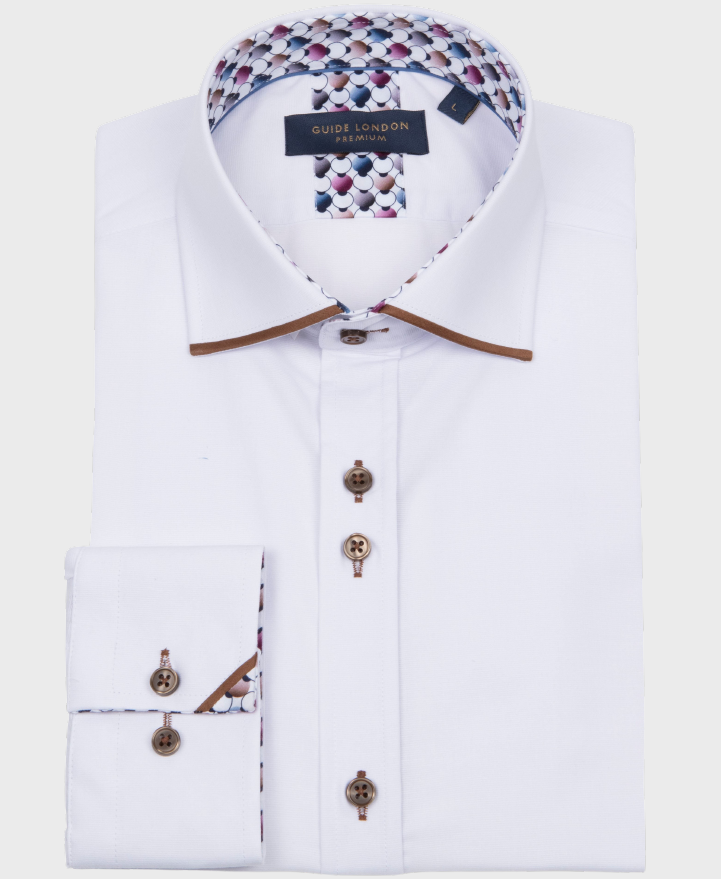 Guide London LS77006 Tipped Shirt White/Tan