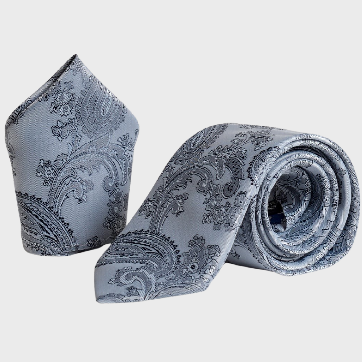 Marc Darcy Paisley Tie Set Grey