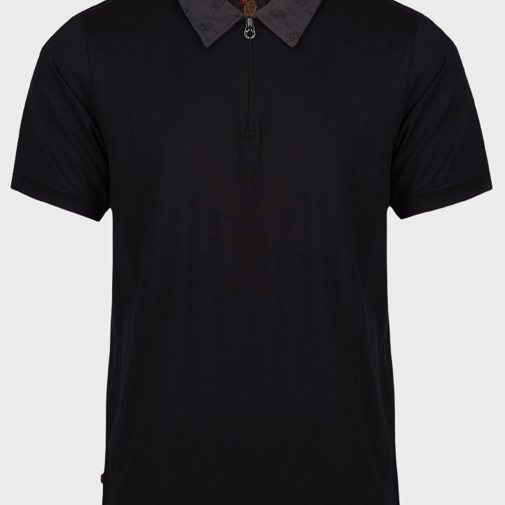 Luke 1977 M751450 Henderson Zip Polo Shirt Black Charcoal