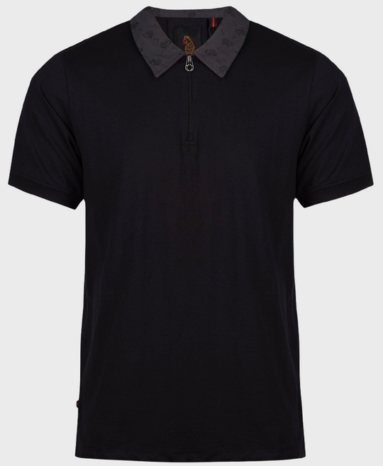 Luke 1977 M751450 Henderson Zip Polo Shirt Black Charcoal