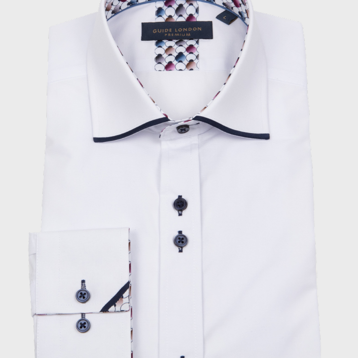 Guide London LS77006 Tipped Shirt White/Navy