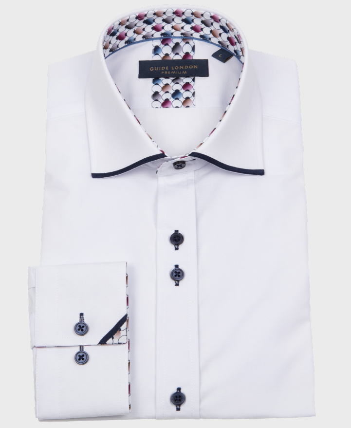 Guide London LS77006 Tipped Shirt White/Navy