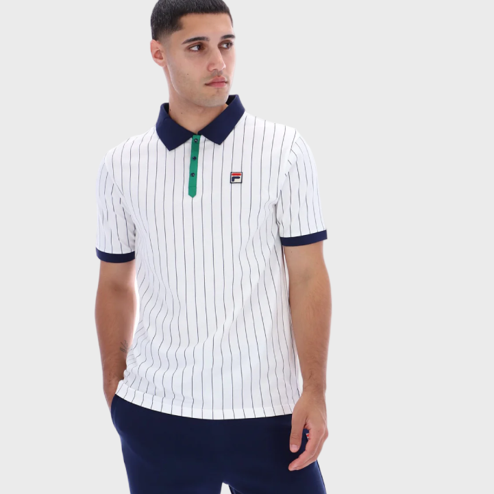 FILA BB1 Classic Vintage Striped Polo - White/Green/FILA Navy