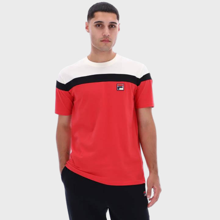Fila Aiden Cut & Sew T-Shirt - Fila Red/Gardenia/Black