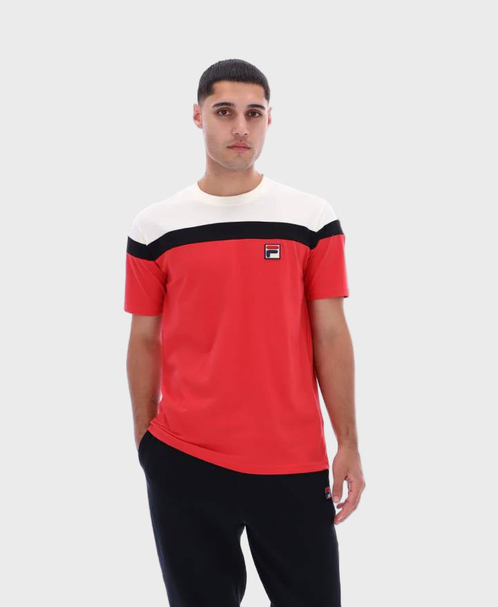 Fila Aiden Cut & Sew T-Shirt - Fila Red/Gardenia/Black
