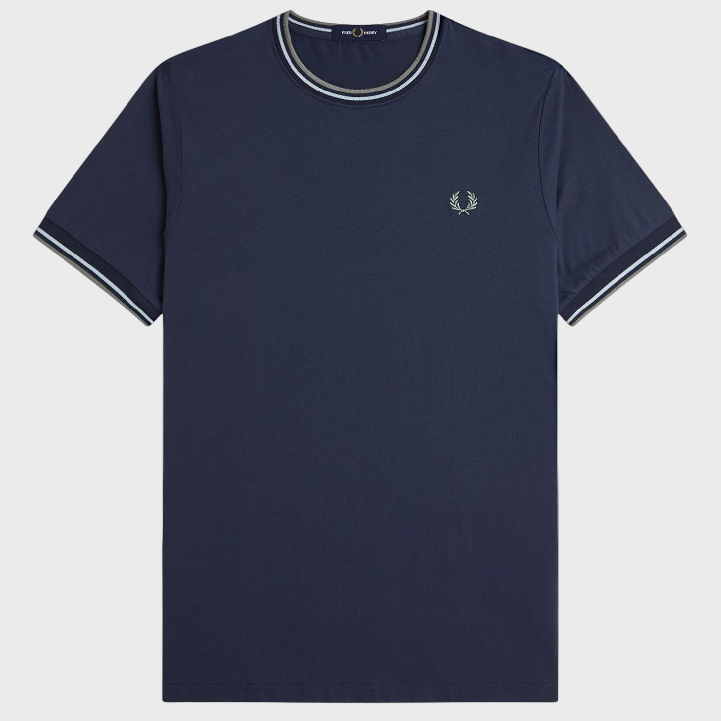 Fred Perry M1588 Twin Tipped T-Shirt Z47 Dark Airforce/Light Ice/Bay Leaf