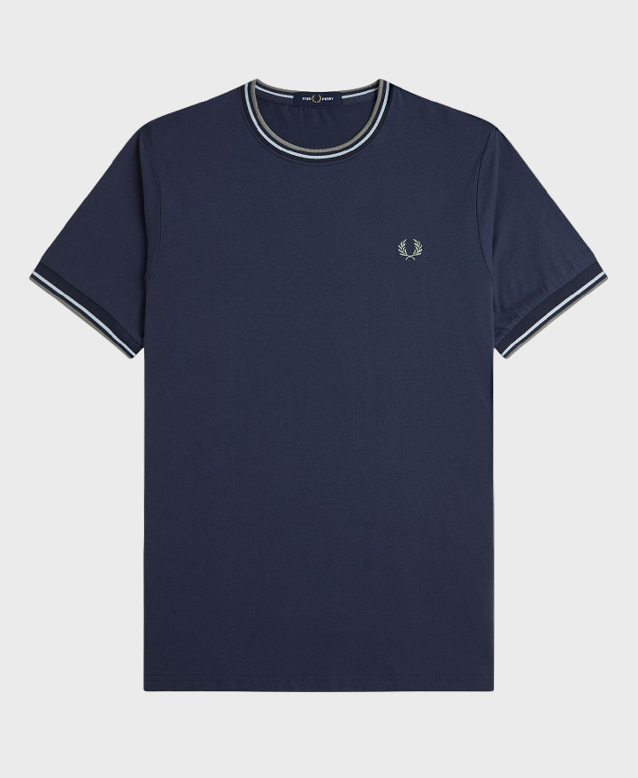 Fred Perry M1588 Twin Tipped T-Shirt Z47 Dark Airforce/Light Ice/Bay Leaf