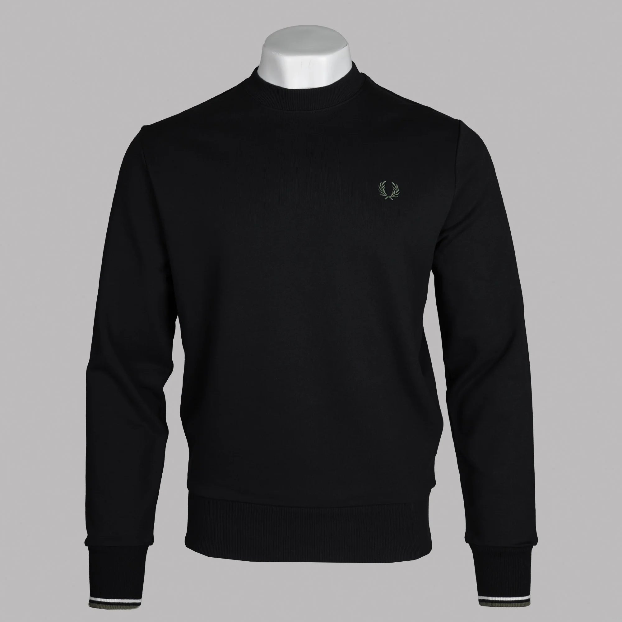 Fred Perry M7535 Crewneck Sweatshirt W54 - Black/Ecru/Laurel Wreath Green