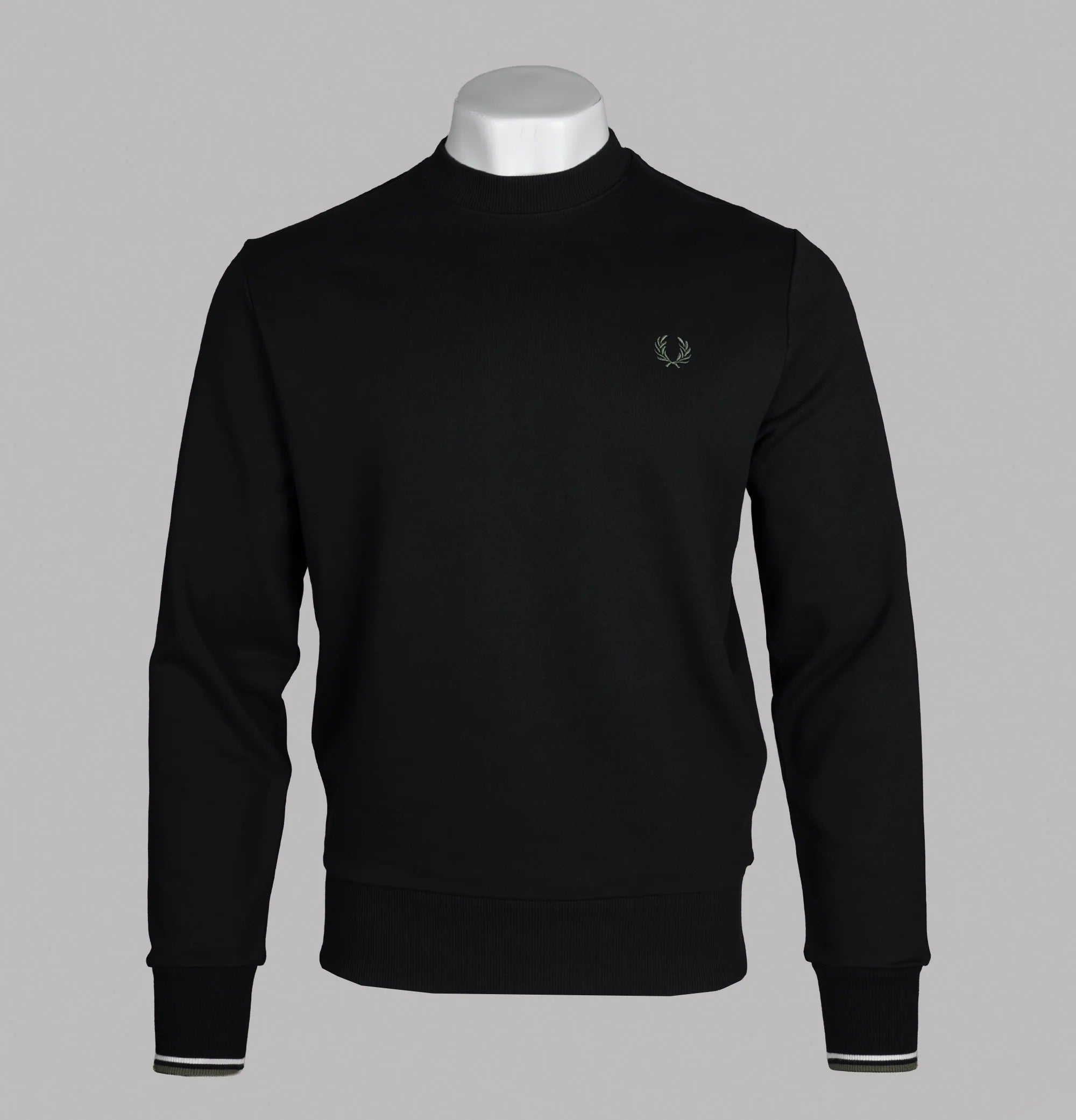 Fred Perry M7535 Crewneck Sweatshirt W54 - Black/Ecru/Laurel Wreath Green