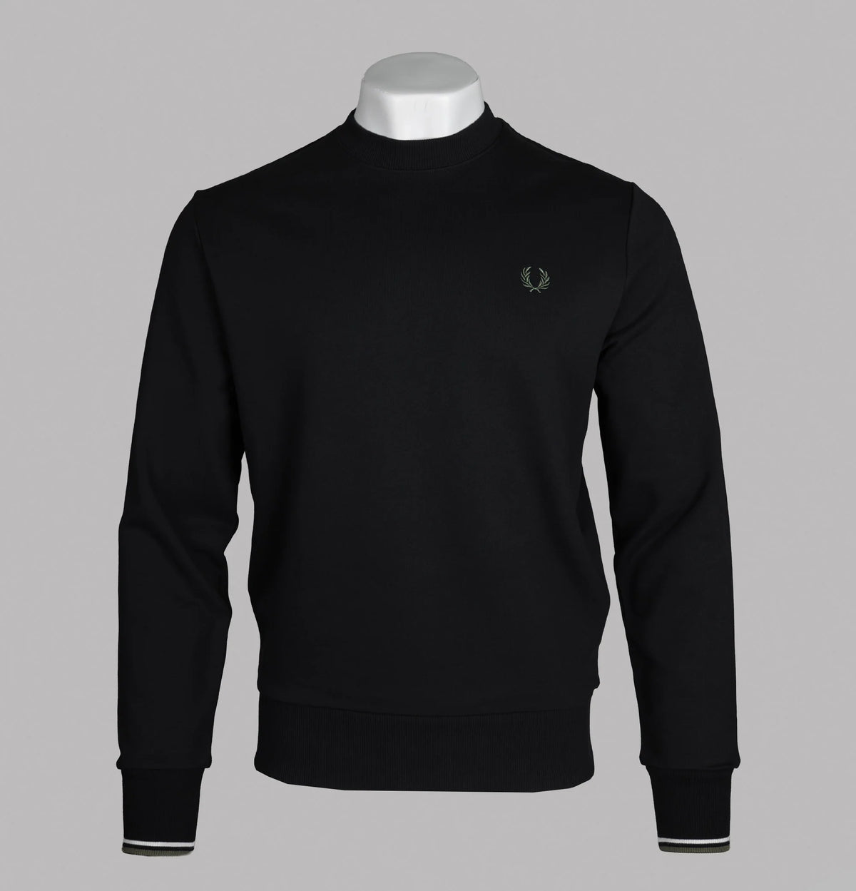 Fred Perry M7535 Crewneck Sweatshirt W54 - Black/Ecru/Laurel Wreath Green