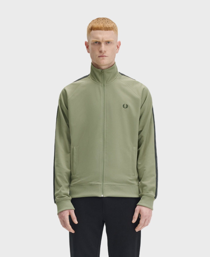Fred Perry J5557 Contrast Tape Track Jacket - Z07 Olive/Anchor